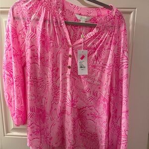 Lilly Pulitzer Vibrant Pink Elsa silk Blouse